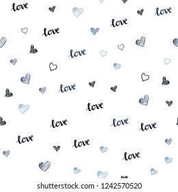 Dark BLUE vector seamless background with words of love, hearts. Colorful illustration with quote LOVE YOU, hearts. Design for wallpaper, fabric makers.