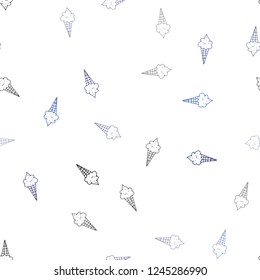 Dark BLUE vector seamless background with ice-cream cones. Decorative illustration with ice-cream on abstract template. Design for ad, poster, banner of cafes, restaurants.