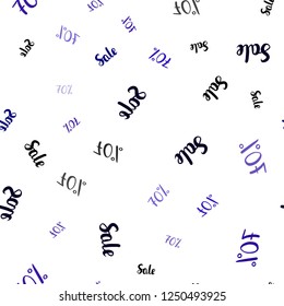 Dark BLUE vector seamless background with 70 % signs of sales. Colored words of sales with gradient on white background. Backdrop for ads, leaflets of Black Friday.