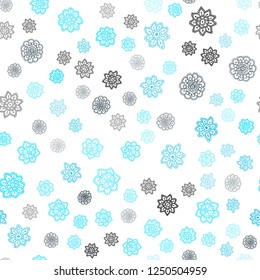 Dark BLUE vector seamless background with xmas snowflakes. Snow on blurred abstract background with gradient. Pattern for design of window blinds, curtains.