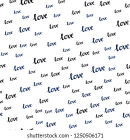 Dark BLUE vector seamless background with words of love. Colorful illustration with quote LOVE YOU in celebration style. Template for business cards, websites.