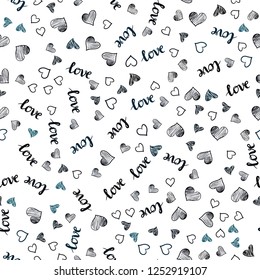 Dark BLUE vector seamless background with words of love, hearts. Romantic illustration with colorful phrase LOVE YOU, hearts. Texture for window blinds, curtains.
