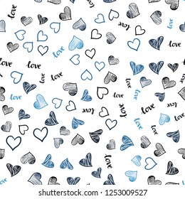 Dark BLUE vector seamless background with words of love, hearts. Romantic illustration with colorful phrase LOVE YOU, hearts. Design for wallpaper, fabric makers.