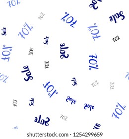 Dark BLUE vector seamless background with 70 % signs of sales. Colored words of sales with gradient on white background. Design for business ads, commercials.