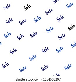 Dark BLUE vector seamless background with words of sales. Abstract illustration with colorful gradient symbols of sales. Backdrop for mega promotions, discounts.