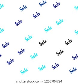 Dark BLUE vector seamless background with words of sales. Abstract illustration with colorful gradient symbols of sales. Template for season sales, shopping ads.