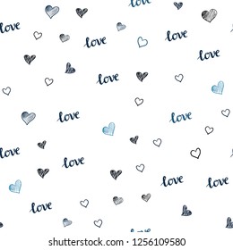 Dark BLUE vector seamless background with words of love, hearts. Colorful illustration with quote LOVE YOU, hearts. Design for wallpaper, fabric makers.