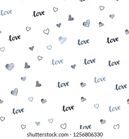 Dark BLUE vector seamless background with words of love, hearts. Colorful illustration with quote LOVE YOU, hearts. Pattern for design of fabric, wallpapers.