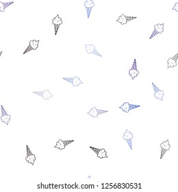 Dark BLUE vector seamless background with ice-cream cones. Glitter abstract sketch with ice-cream cones. Doodle design for your business advert of cafes.