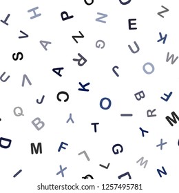 Dark BLUE vector seamless background with signs of alphabet. Shining illustration with ABC symbols on abstract template. Pattern for design of fabric, wallpapers.