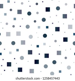 Dark BLUE vector seamless background with circles, rectangles. Glitter abstract illustration with cubes, circles. Pattern for design of fabric, wallpapers.