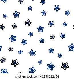 Dark BLUE vector seamless background with colored stars. Stars on blurred abstract background with gradient. Design for wallpaper, fabric makers.