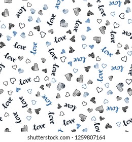 Dark BLUE vector seamless background with words of love, hearts. Romantic illustration with colorful phrase LOVE YOU, hearts. Design for wallpaper, fabric makers.