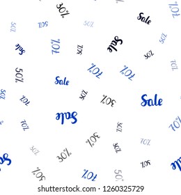 Dark BLUE vector seamless background with 30, 50, 70 % signs of sales. Colorful set of  percentage signs in simple style. Pattern for ads, posters, banners of sales.