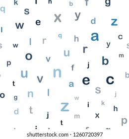 Dark BLUE vector seamless background with signs of alphabet. Abstract illustration with colored latin alphabet. Texture for window blinds, curtains.