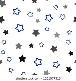 Dark BLUE vector seamless background with colored stars. Shining colored illustration with stars. Template for business cards, websites.