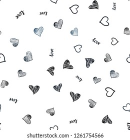 Dark BLUE vector seamless background with words of love, hearts. Illustration with words of love, hearts in abstract style. Design for wallpaper, fabric makers.