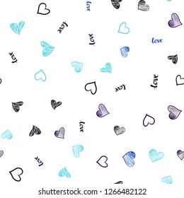 Dark BLUE vector seamless background with words of love, hearts. Illustration with phrase LOVE YOU, hearts for valentine's day. Design for wallpaper, fabric makers.