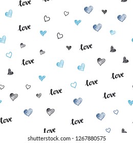 Dark BLUE vector seamless background with words of love, hearts. Colorful illustration with quote LOVE YOU, hearts. Design for wallpaper, fabric makers.