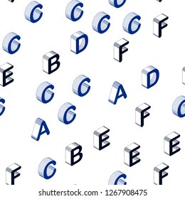 Dark BLUE vector seamless background with 3D signs of alphabet. Shining colorful 3D illustration with isolated letters. Design for wallpaper, fabric makers.