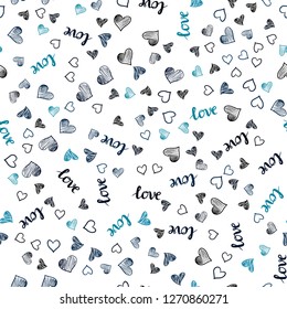 Dark BLUE vector seamless background with words of love, hearts. Romantic illustration with colorful phrase LOVE YOU, hearts. Design for wallpaper, fabric makers.