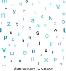 Dark BLUE vector seamless background with signs of alphabet. Abstract illustration with colored latin alphabet. Design for textile, fabric, wallpapers.
