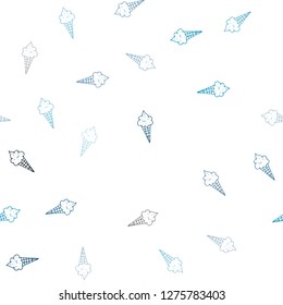 Dark BLUE vector seamless background with ice-cream cones. Decorative design of ice-cream cones in doodle style. Template of a black hot beverage in a cafe.