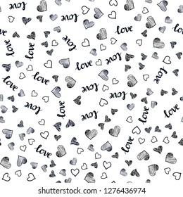 Dark BLUE vector seamless background with words of love, hearts. Colorful gradient phrase LOVE YOU, hearts in abstract style. Pattern for design of fabric, wallpapers.