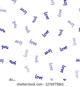 Dark BLUE vector seamless background with words of love. Colorful illustration with quote LOVE YOU in celebration style. Design for wallpaper, fabric makers.