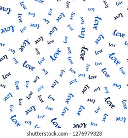 Dark BLUE vector seamless background with words of love. Illustration with phrase LOVE YOU for valentine's day. Design for wallpaper, fabric makers.