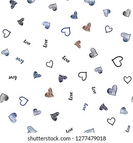 Dark Blue vector seamless background with words of love, hearts. Design in doodle style with text LOVE , hearts. Design for wallpaper, fabric makers.