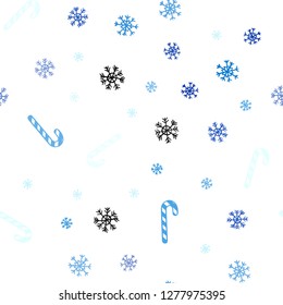 Dark BLUE vector seamless background with sweet xmas lollipops.
