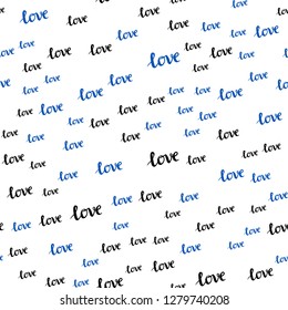 Dark Blue,  vector seamless background with words of love. Illustration with phrase LOVE  for valentine's day. Texture for window blinds, curtains.