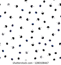 Dark BLUE vector seamless background with coffee, beans. Gradient abstract collection of coffee cups and beans. Pattern for ads of breakfast, lunch, dinner.