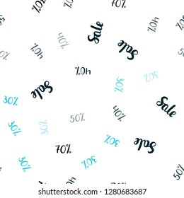 Dark BLUE vector seamless background with 30, 40, 50 % signs of sales. Colorful set of  percentage signs in simple style. Backdrop for ads, leaflets of Black Friday.