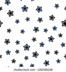 Dark BLUE vector seamless background with colored stars. Shining colored illustration with stars. Template for business cards, websites.