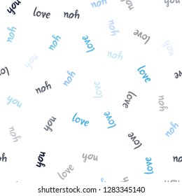 Dark BLUE vector seamless background with words of love. Decorative design in doodle style with text LOVE YOU. Design for wallpaper, fabric makers.