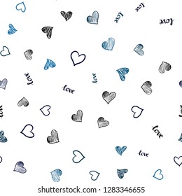 Dark BLUE vector seamless background with words of love, hearts. Colorful illustration with quote LOVE YOU, hearts. Design for wallpaper, fabric makers.