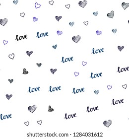 Dark BLUE vector seamless background with words of love, hearts. Romantic illustration with colorful phrase LOVE YOU, hearts. Design for textile, fabric, wallpapers.