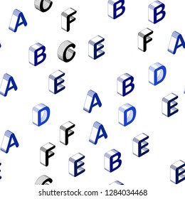 Dark BLUE vector seamless background with 3D signs of alphabet. Shining colorful 3D illustration with isolated letters. Template for business cards, websites.