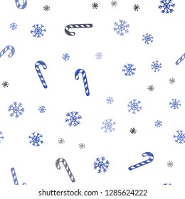 Dark BLUE vector seamless background with sweet xmas lollipops.
