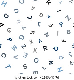 Dark BLUE vector seamless background with signs of alphabet. Modern geometrical illustration with ABC english symbols. Pattern for design of fabric, wallpapers.