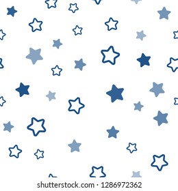 Dark BLUE vector seamless background with colored stars. Blurred decorative design in simple style with stars. Texture for window blinds, curtains.