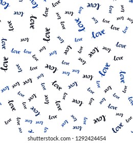 Dark BLUE vector seamless background with words of love. Colorful illustration with quote LOVE YOU in celebration style. Pattern for design of fabric, wallpapers.