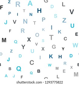 Dark BLUE vector seamless background with signs of alphabet. Abstract illustration with colored latin alphabet. Pattern for design of fabric, wallpapers.