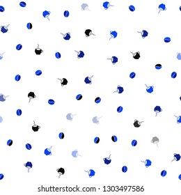 Dark BLUE vector seamless background with coffee, beans. Gradient abstract collection of coffee cups and beans. Pattern for ads of breakfast, lunch, dinner.