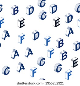 Dark BLUE vector seamless background with 3D signs of alphabet. Modern geometrical illustration with 3D ABC english symbols. Texture for window blinds, curtains.