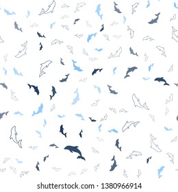 Dark BLUE vector seamless background with dolphins. Natural illustration with sea dolphins. Pattern for websites of animals.