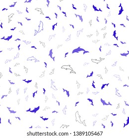 Dark BLUE vector seamless background with dolphins. Modern abstract illustration with sea dolphins. Natural design for wallpapers.