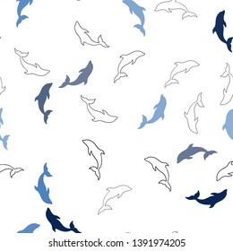 Dark BLUE vector seamless background with dolphins. Modern abstract illustration with sea dolphins. Pattern for websites of animals.